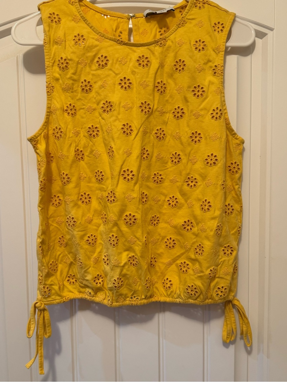 Ann Taylor Yellow Eyelet Sleeveless Tie-Hem Top